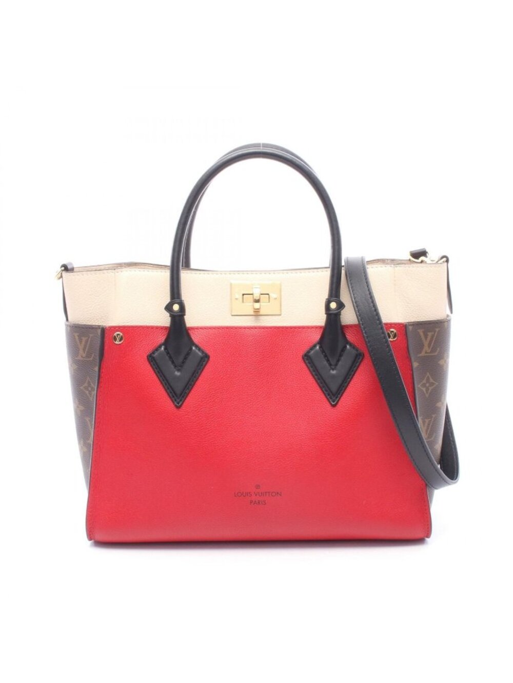 Louis Vuitton Handbag on My Side MM Monogram Rouge Pillat Leather Canvas
